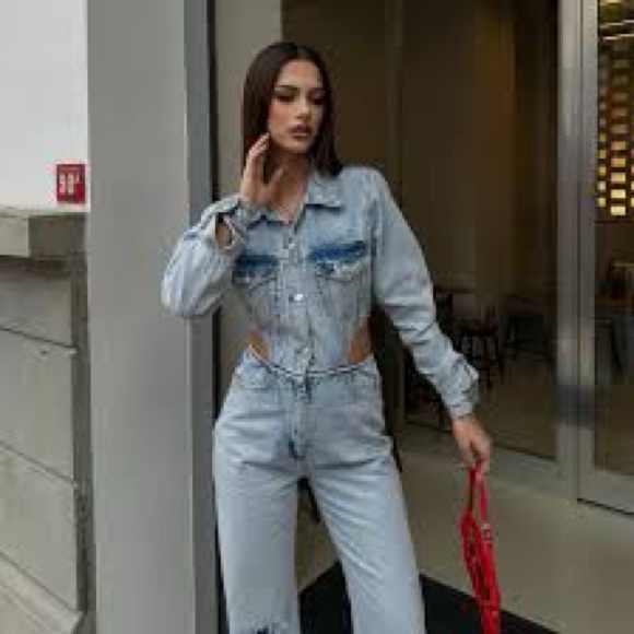 Zara Light Blue Women's Denim Overalls - Picture 6 of 12